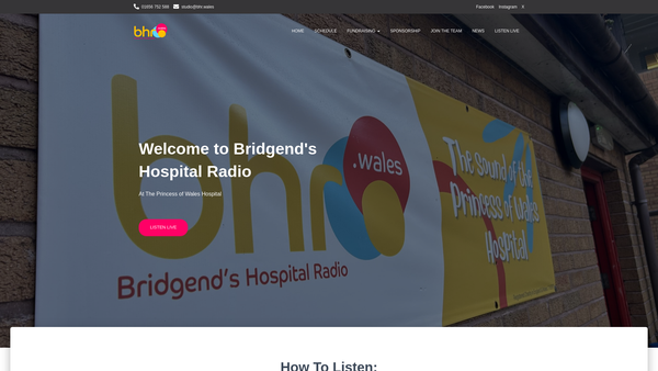 Screenshot of the Bridgend's Hospital Radio(bhr) website
