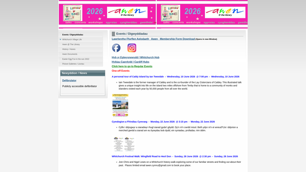 Screenshot of the Awen@thelibrary - Arts Whitchurch Eglwys Newydd website