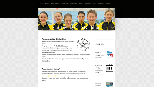 Screenshot of the Star Diving Club Guildford website