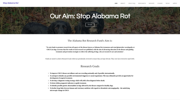 Screenshot of the Alabama Rot Research Fund website