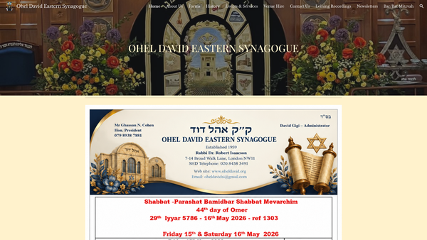 Screenshot of the Ohel David Eastern Synagogue website