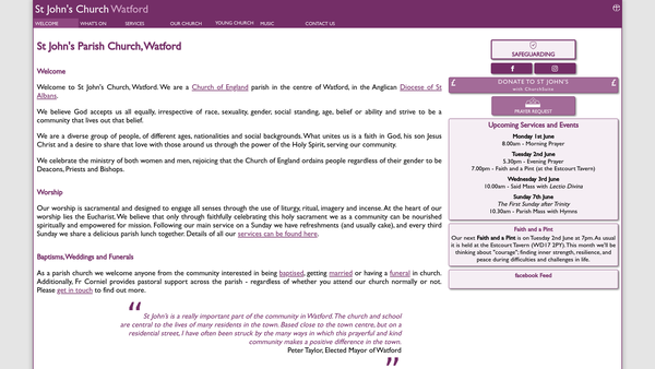 Screenshot of the Parochial Church Council Of The Ecclesiastical Parish Of Saint John The Apostle & Evangelist, Watford website