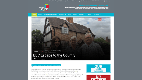Screenshot of the Malvern Youth And Community Trust (Malvern Cube) website