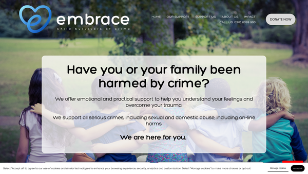 Screenshot of the Embrace Child Survivors of Crime website