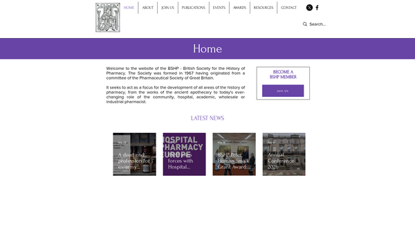 Screenshot of the British Society For The History Of Pharmacy website