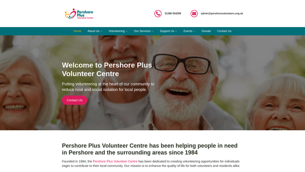 Screenshot of the Pershore And District Volunteer Centre website
