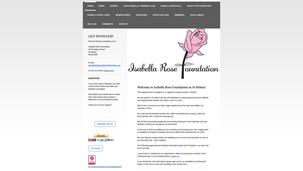Screenshot of the Isabella Rose Foundation website