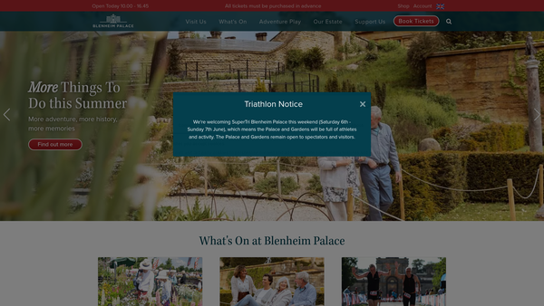 Screenshot of the Blenheim Palace Heritage Foundation website