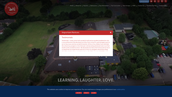 Screenshot of the Glory Farm Parent Teacher Association website