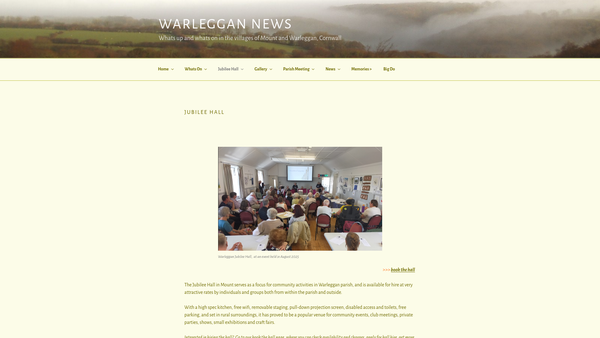 Screenshot of the Warleggan Jubilee Hall Trust website