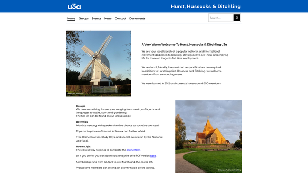 Screenshot of the Hurst, Hassocks And Ditchling U3A website