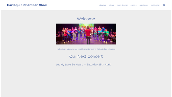 Screenshot of the Harlequin Chamber Choir website