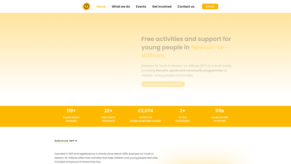 Screenshot of the Business For Youth In Newton-Le-Willows website