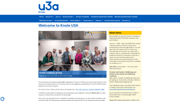 Screenshot of the Knole U3A website