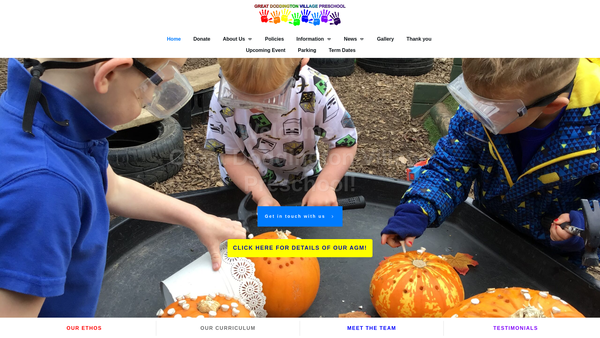 Screenshot of the Great Doddington Village Preschool website