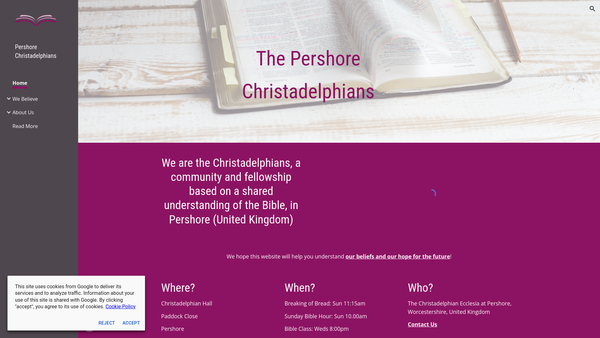Screenshot of the Pershore Christadelphian Ecclesia website