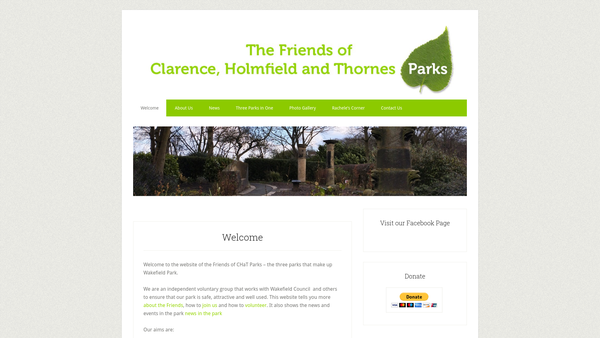 Screenshot of the Friends Of Clarence Holmfield And Thornes (Chat) Parks website