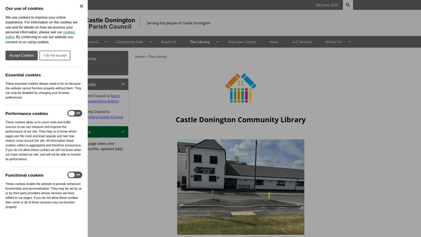 Screenshot of the Castle Donington Community Library website