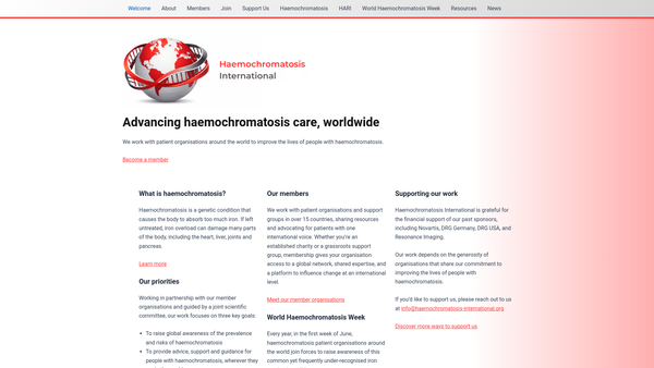 Screenshot of the Haemochromatosis International website