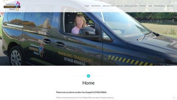 Screenshot of the Haddenham Community Vehicle website