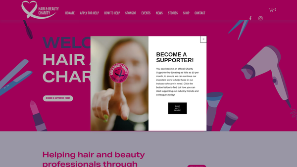 Screenshot of the Hair And Beauty Charity website