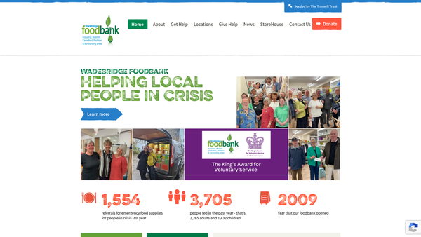 Screenshot of the Wadebridge Foodbank And Storehouse website