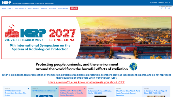 Screenshot of the The International Commission On Radiological Protection website