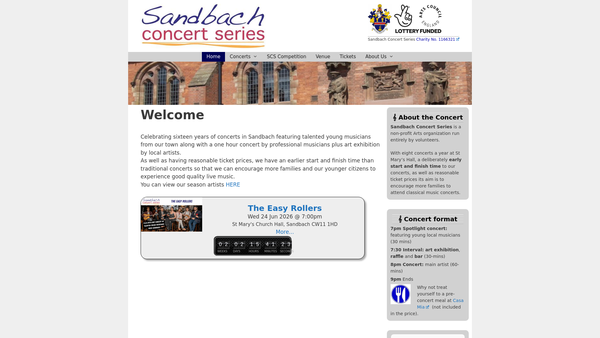 Screenshot of the Sandbach Concert Series website