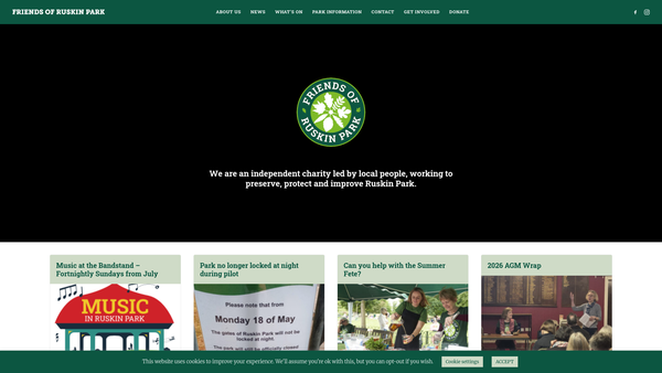 Screenshot of the Friends Of Ruskin Park website