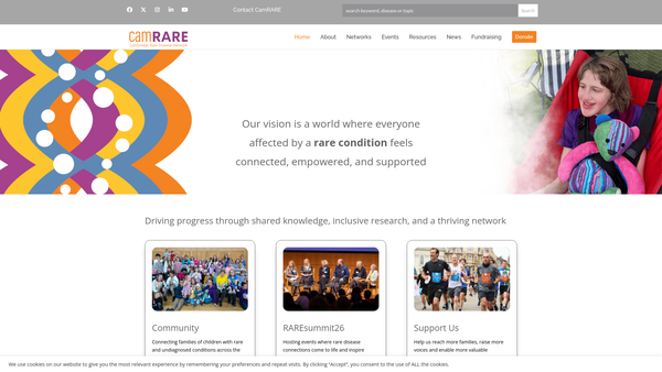 Screenshot of the Cambridge Rare Disease Network website