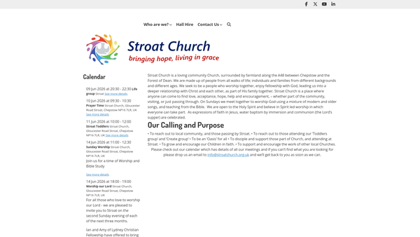 Screenshot of the Stroat Church website