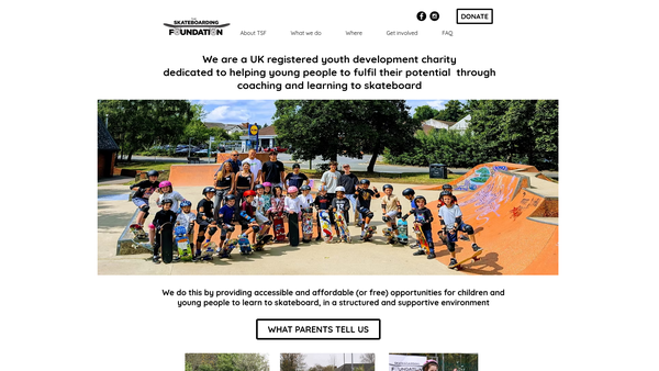 Screenshot of the The Skateboarding Foundation website