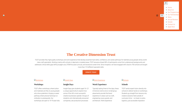 Screenshot of the The Creative Dimension Trust website