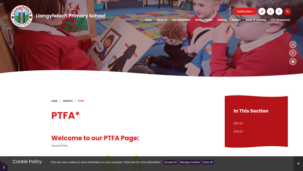 Screenshot of the Llangyfelach School PTFA website