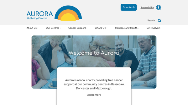 Screenshot of the Aurora Wellbeing Centres website