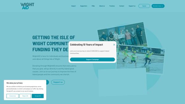 Screenshot of the The Wight Aid Foundation website