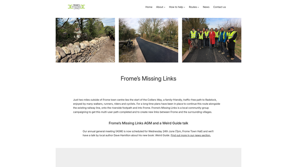 Screenshot of the Frome's Missing Links website
