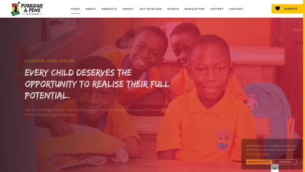 Screenshot of the Porridge And Pens Ghana website