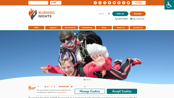 Screenshot of the Burning Nights Crps Support website