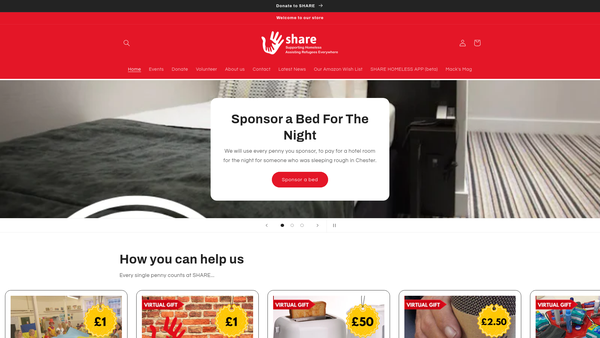 Screenshot of the Supporting Homeless, Assisting Refugees Everywhere website