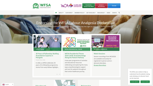 Screenshot of the The World Federation Of Societies Of Anaesthesiologists (UK) website