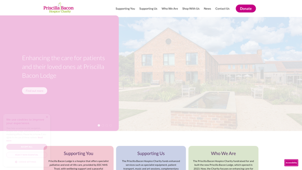 Screenshot of the Priscilla Bacon Hospice Charity website