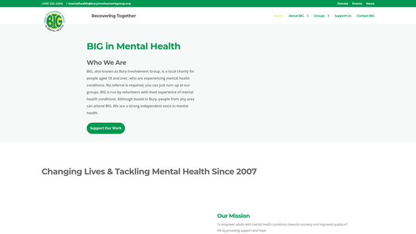 Screenshot of the Bury Involvement Group In Mental Health website