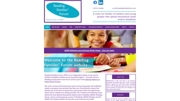 Screenshot of the Reading Families' Forum CIO website
