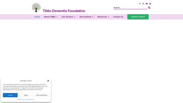 Screenshot of the Tibbs Dementia Foundation website