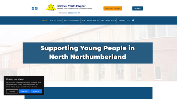 Screenshot of the Berwick Youth Project website