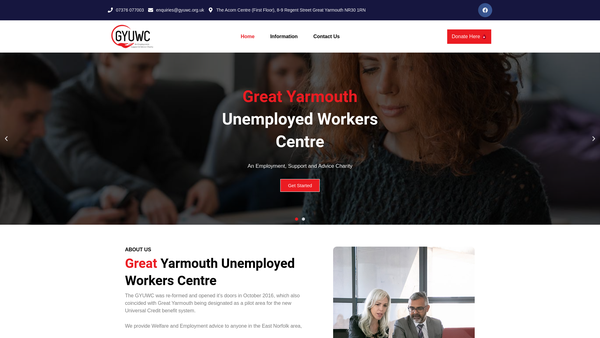 Screenshot of the Great Yarmouth Unemployed Workers Centre website