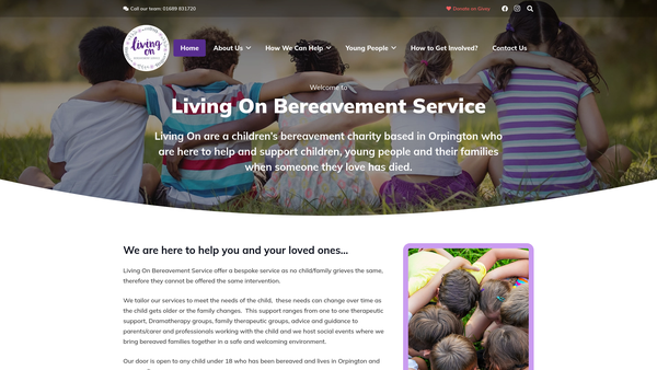 Screenshot of the Living On Bereavement Service website