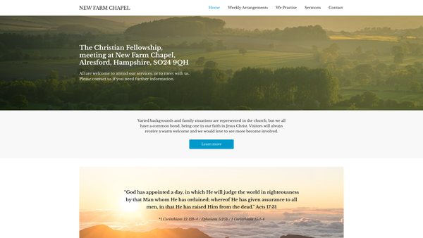 Screenshot of the New Farm Chapel website