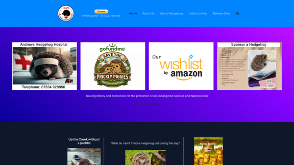 Screenshot of the Andrew's Hedgehog Hospital website